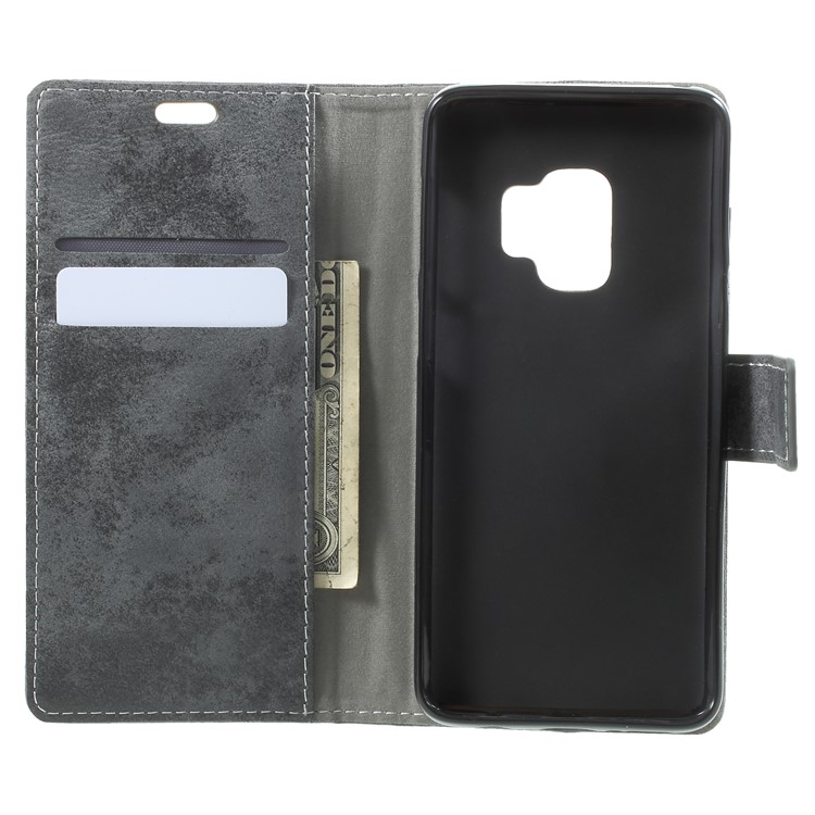 Vintage Matte Leather Wallet Stand Phone Cover for Samsung Galaxy S9 G960 - Black-5