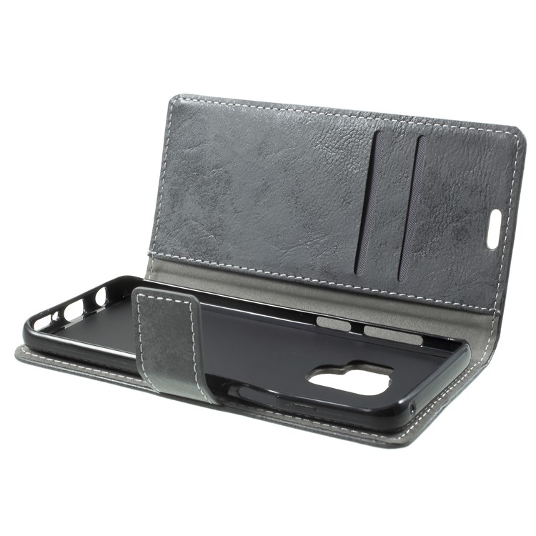 Vintage Matte Leather Wallet Stand Phone Cover for Samsung Galaxy S9 G960 - Black-6