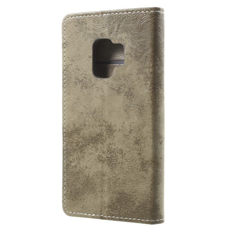 Vintage Matte Leather Wallet Stand Phone Casing for Samsung Galaxy S9 G960 - Khaki-2