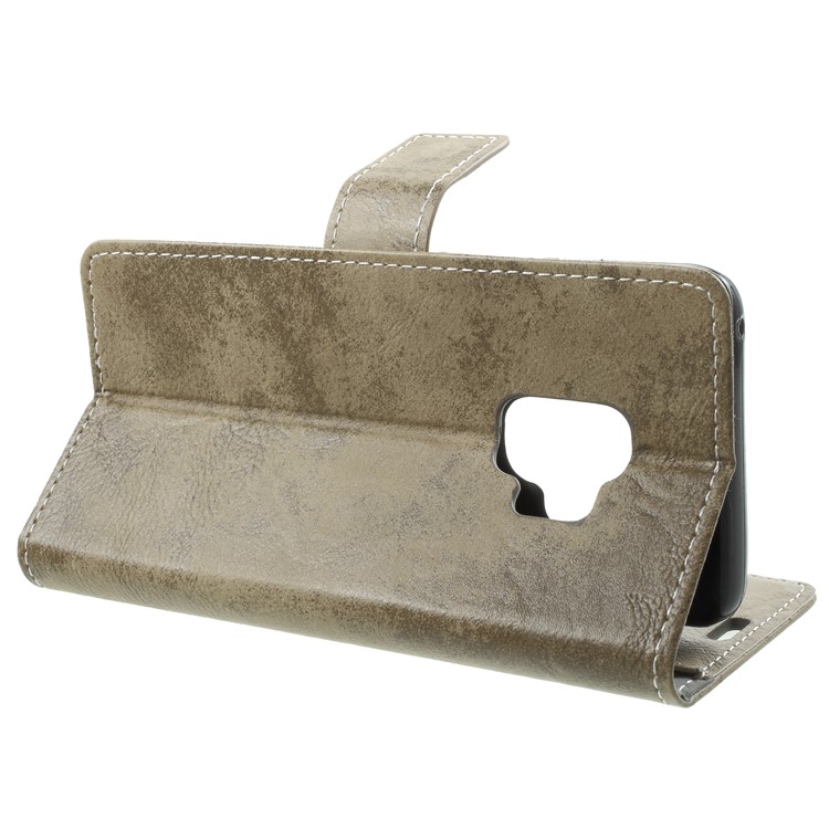 Vintage Matte Leather Wallet Stand Phone Casing for Samsung Galaxy S9 G960 - Khaki-4
