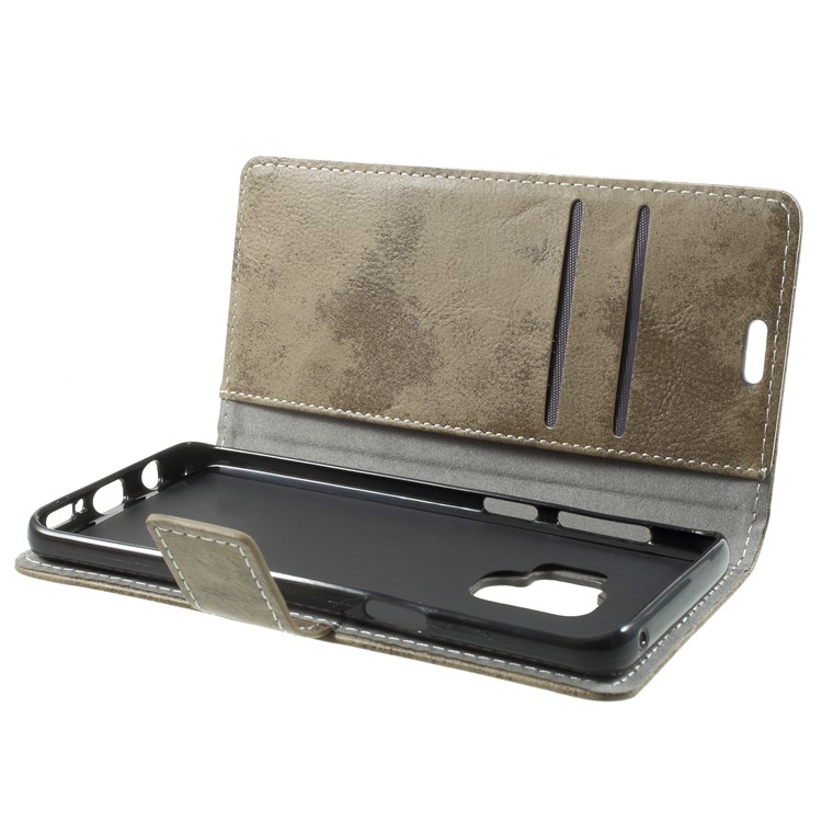 Vintage Matte Leather Wallet Stand Phone Casing for Samsung Galaxy S9 G960 - Khaki-5