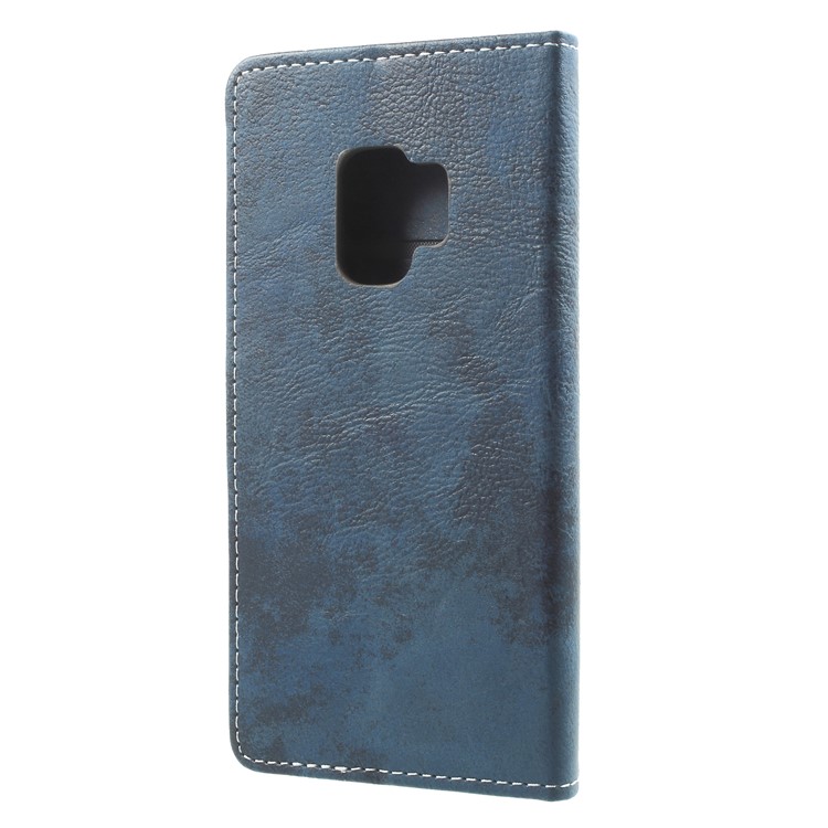 Vintage Matte Leather Wallet Stand Phone Shell for Samsung Galaxy S9 G960 - Blue-2