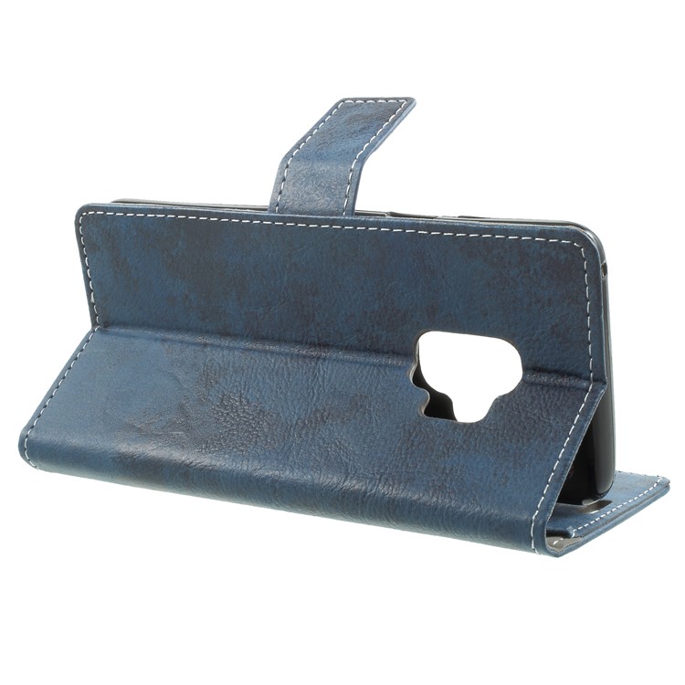 Vintage Matte Leather Wallet Stand Phone Shell for Samsung Galaxy S9 G960 - Blue-4