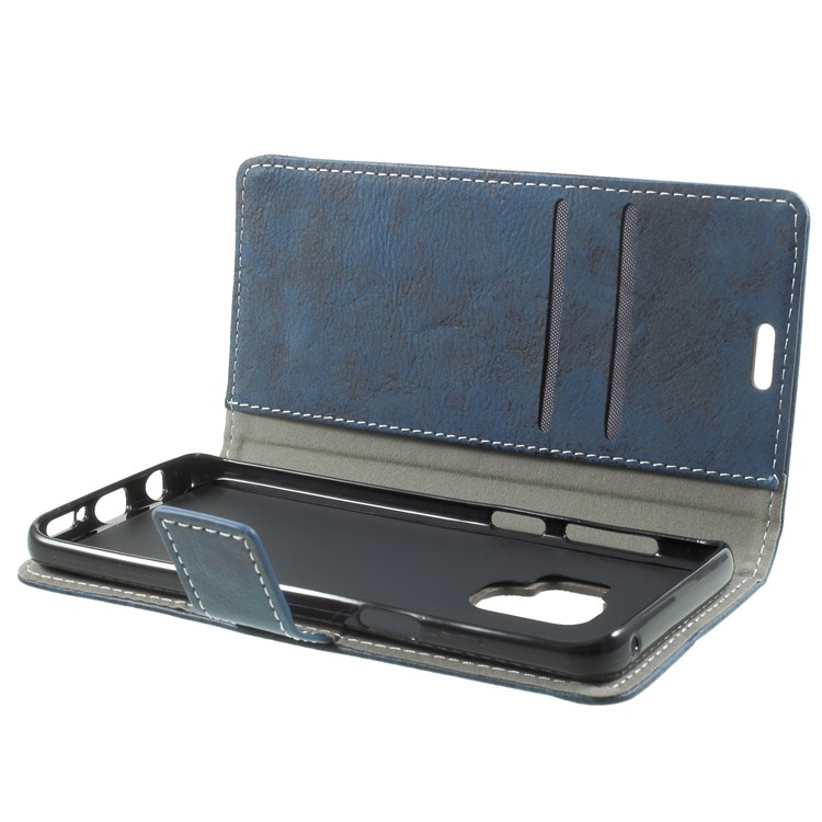 Vintage Matte Leather Wallet Stand Phone Shell for Samsung Galaxy S9 G960 - Blue-5