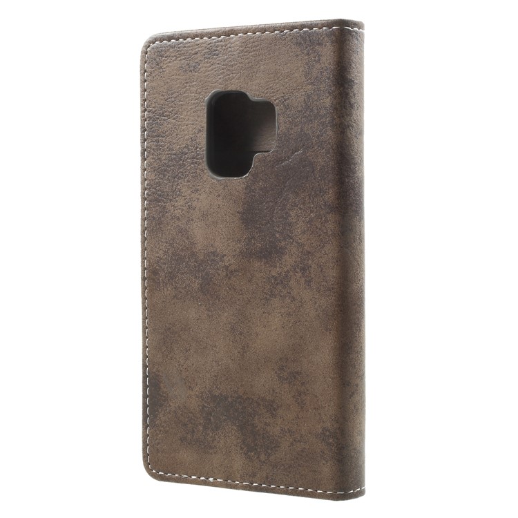 Vintage Matte Leather Wallet Stand Phone Casing Cover for Samsung Galaxy S9 G960 - Coffee-2
