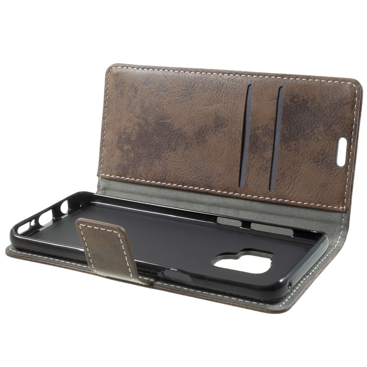 Vintage Matte Leather Wallet Stand Phone Casing Cover for Samsung Galaxy S9 G960 - Coffee-5