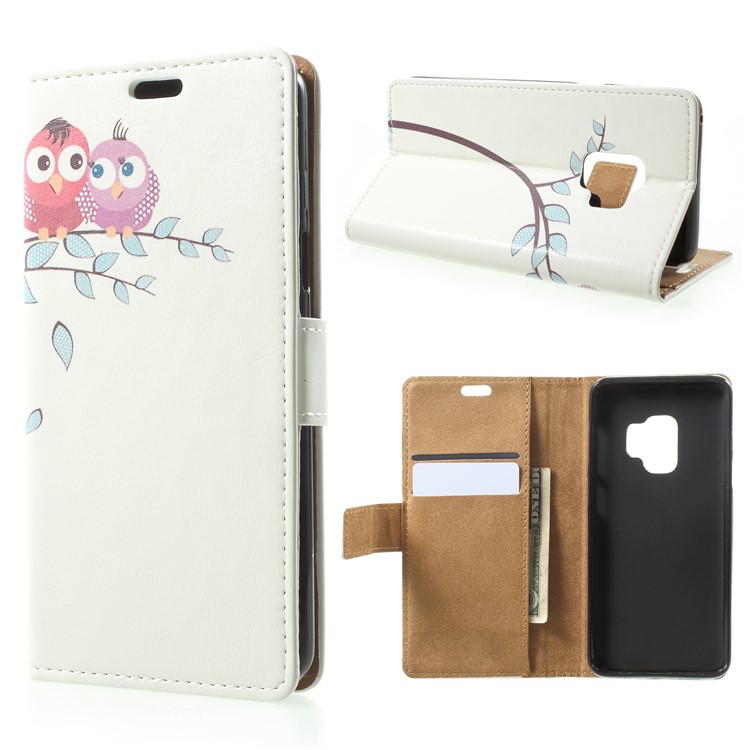 Patterned PU Leather Folio Wallet Stand Phone Casing for Samsung Galaxy S9 G960 - Owls-1