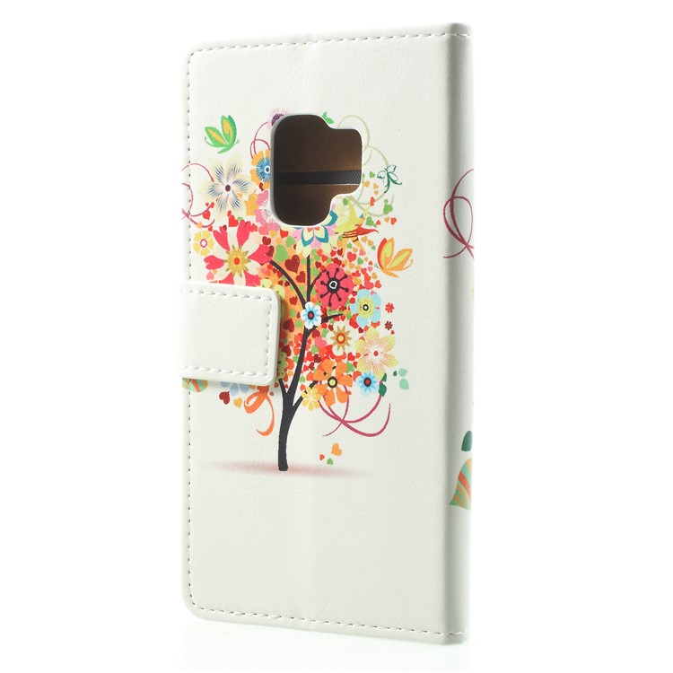 Patterned PU Leather Folio Wallet Stand Phone Cover for Samsung Galaxy S9 G960 - Tree with Blossoming Flower-2