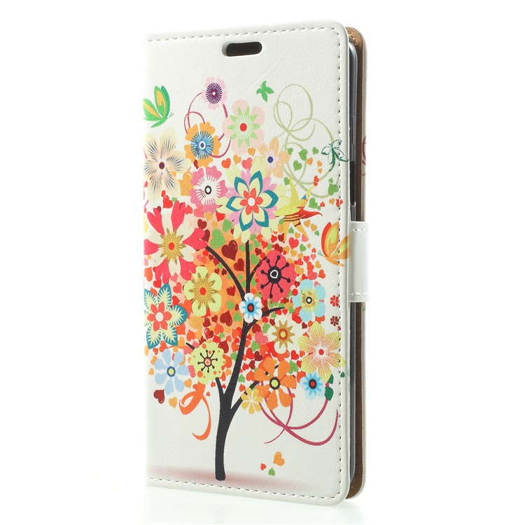 Patterned PU Leather Folio Wallet Stand Phone Cover for Samsung Galaxy S9 G960 - Tree with Blossoming Flower-3