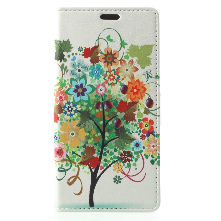 Patterned PU Leather Folio Wallet Stand Phone Casing Cover for Samsung Galaxy S9 - Tree with Blossoming Flower and Fruits-1