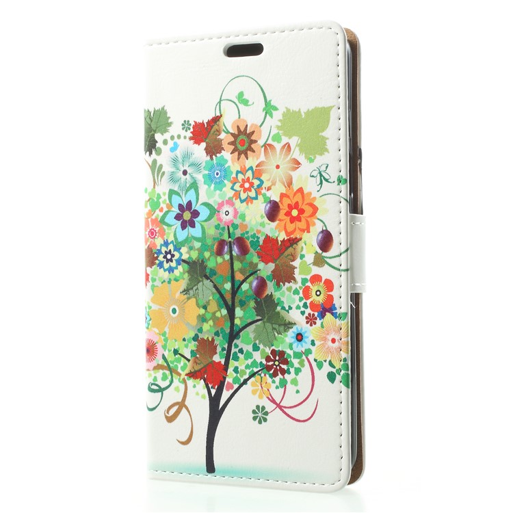 Patterned PU Leather Folio Wallet Stand Phone Casing Cover for Samsung Galaxy S9 - Tree with Blossoming Flower and Fruits-3