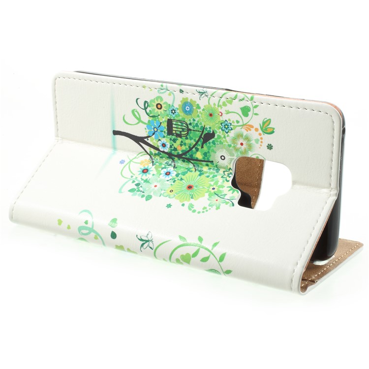 Patterned PU Leather Folio Wallet Stand Phone Shell for Samsung Galaxy S9 - Green Tree-4