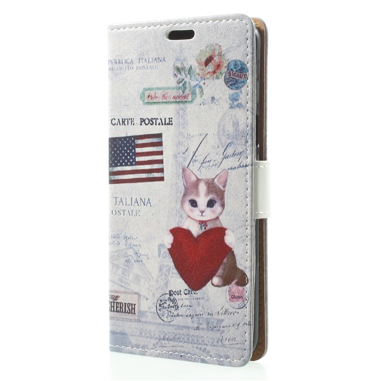 Patterned PU Leather Folio Wallet Stand Phone Accessory Case for Samsung Galaxy S9 - Cat Holding Heart-3