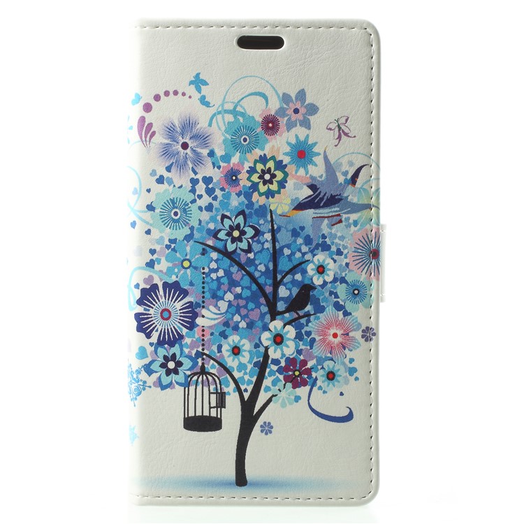 Patterned PU Leather Folio Wallet Stand Phone Accessory Cover for Samsung Galaxy S9 G960 - Blue Tree-1