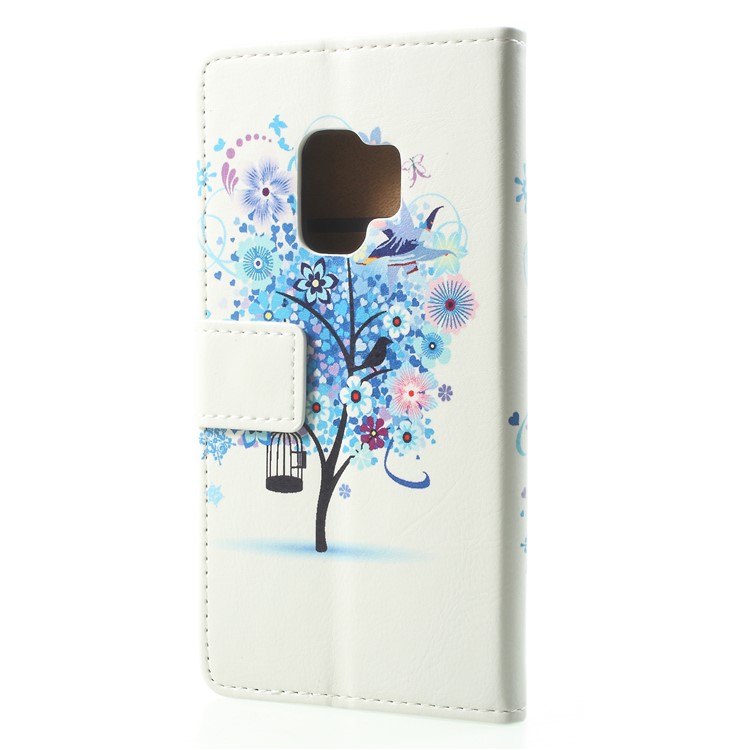 Patterned PU Leather Folio Wallet Stand Phone Accessory Cover for Samsung Galaxy S9 G960 - Blue Tree-2