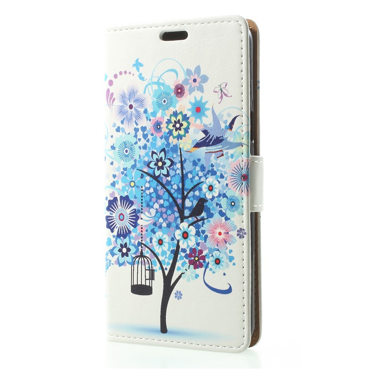 Patterned PU Leather Folio Wallet Stand Phone Accessory Cover for Samsung Galaxy S9 G960 - Blue Tree-3