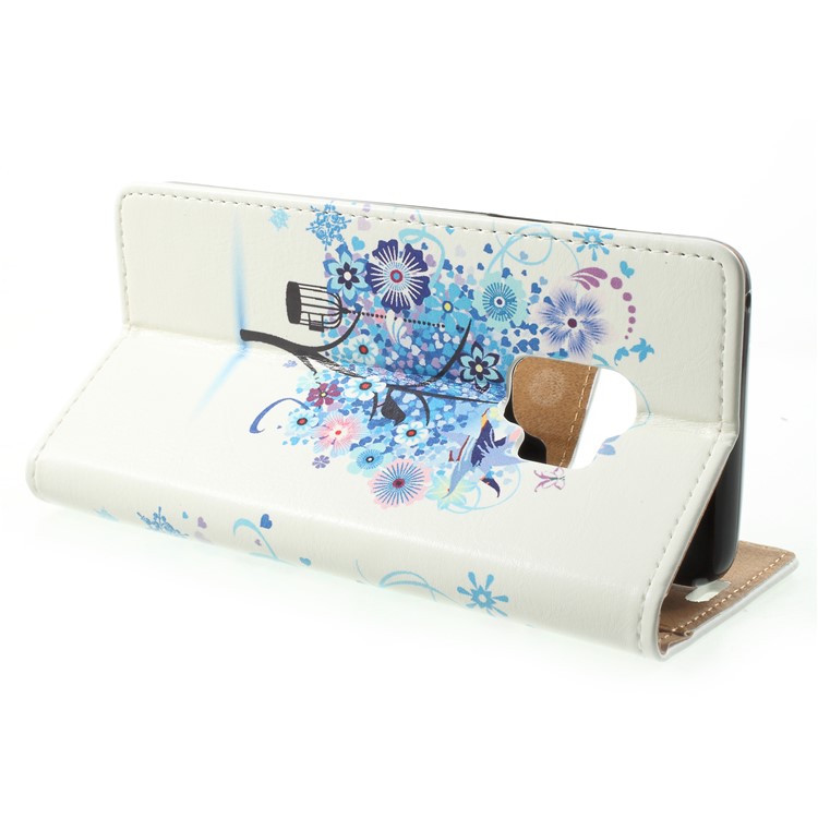 Patterned PU Leather Folio Wallet Stand Phone Accessory Cover for Samsung Galaxy S9 G960 - Blue Tree-4