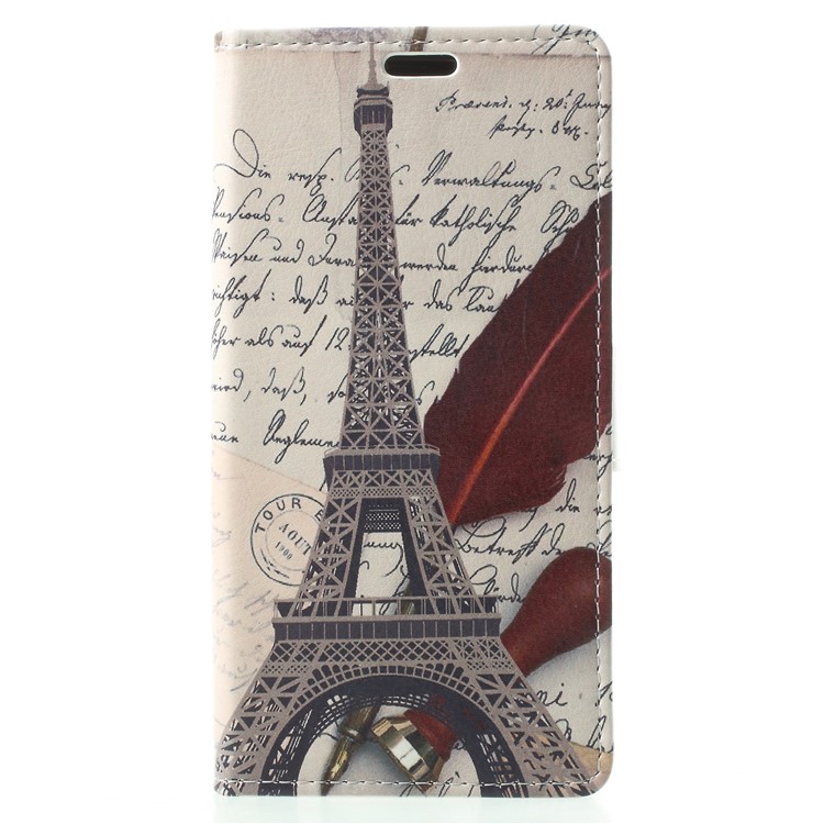 Patterned PU Leather Folio Wallet Stand Phone Protection Case for Samsung Galaxy S9 - Eiffel Tower and Quill-pen-1