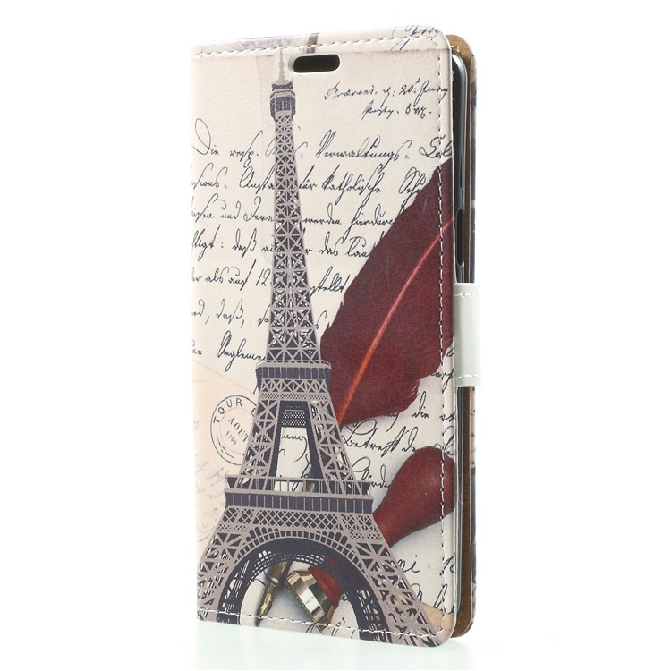 Patterned PU Leather Folio Wallet Stand Phone Protection Case for Samsung Galaxy S9 - Eiffel Tower and Quill-pen-3
