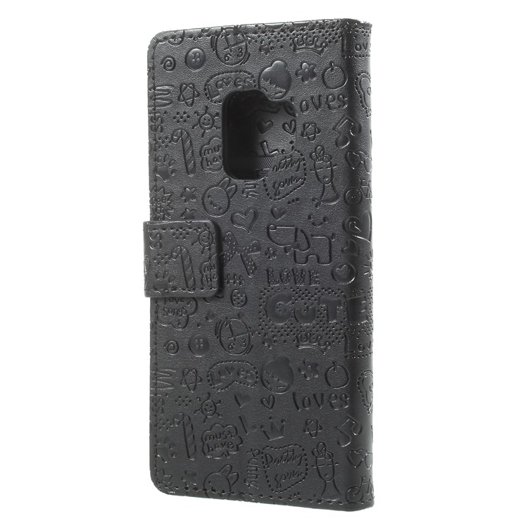 For Samsung Galaxy S9 Cartoon Graffiti Pattern PU Leather Wallet Stand Phone Cover - Black-2