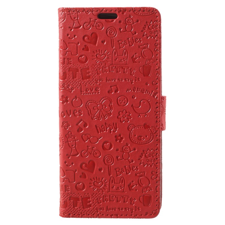 For Samsung Galaxy S9 G960 Cartoon Graffiti Pattern PU Leather Wallet Stand Phone Casing - Red-1