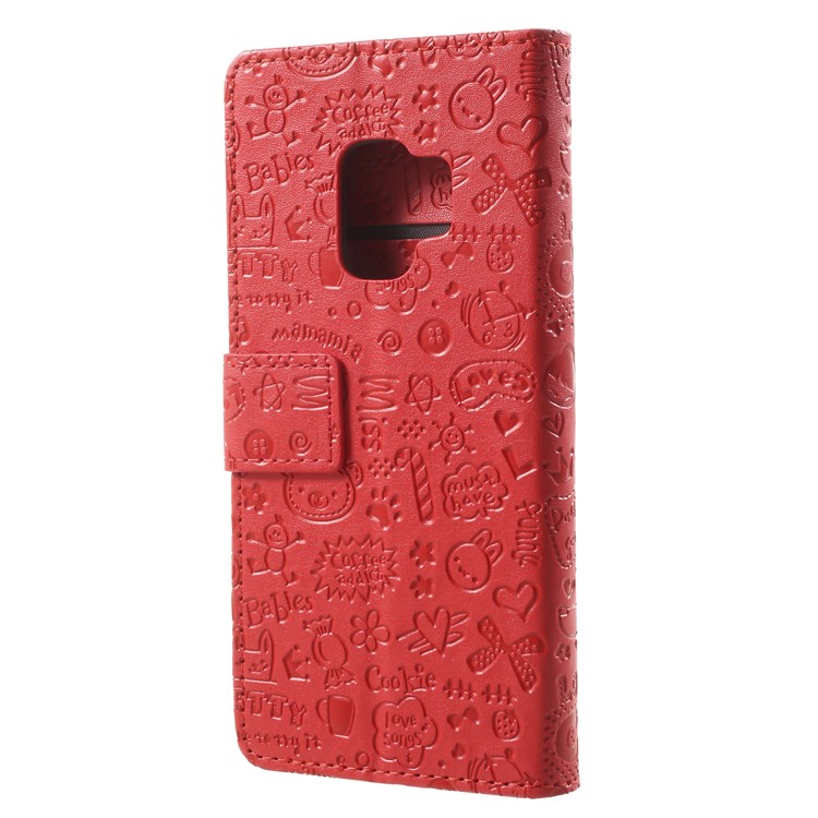 For Samsung Galaxy S9 G960 Cartoon Graffiti Pattern PU Leather Wallet Stand Phone Casing - Red-2