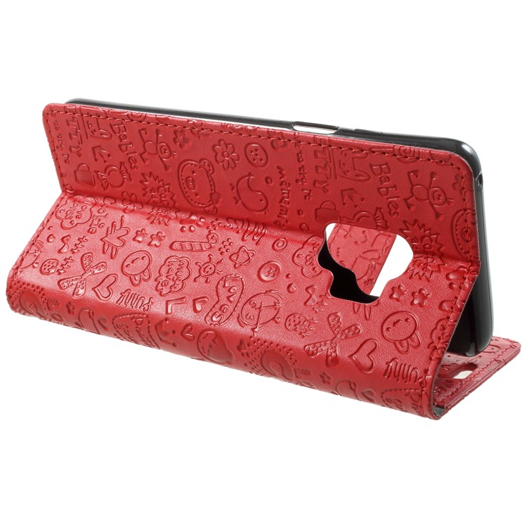 For Samsung Galaxy S9 G960 Cartoon Graffiti Pattern PU Leather Wallet Stand Phone Casing - Red-3