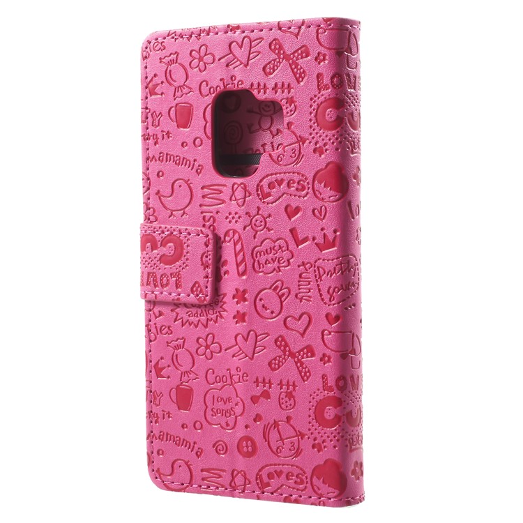 For Samsung Galaxy S9 G960 Cartoon Graffiti Pattern PU Leather Wallet Stand Phone Shell - Rose-2