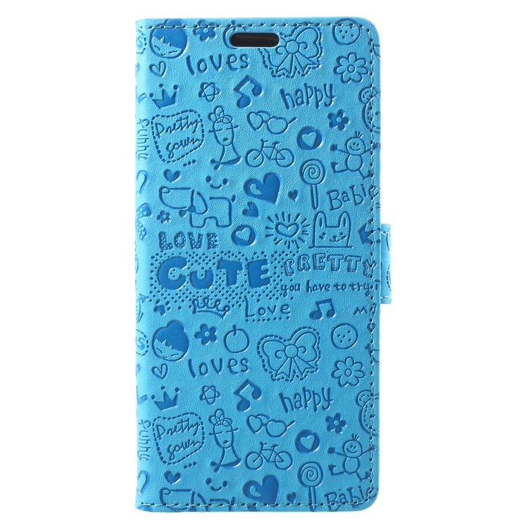 For Samsung Galaxy S9 G960 Cartoon Graffiti Pattern PU Leather Wallet Stand Phone Casing Cover - Blue-1