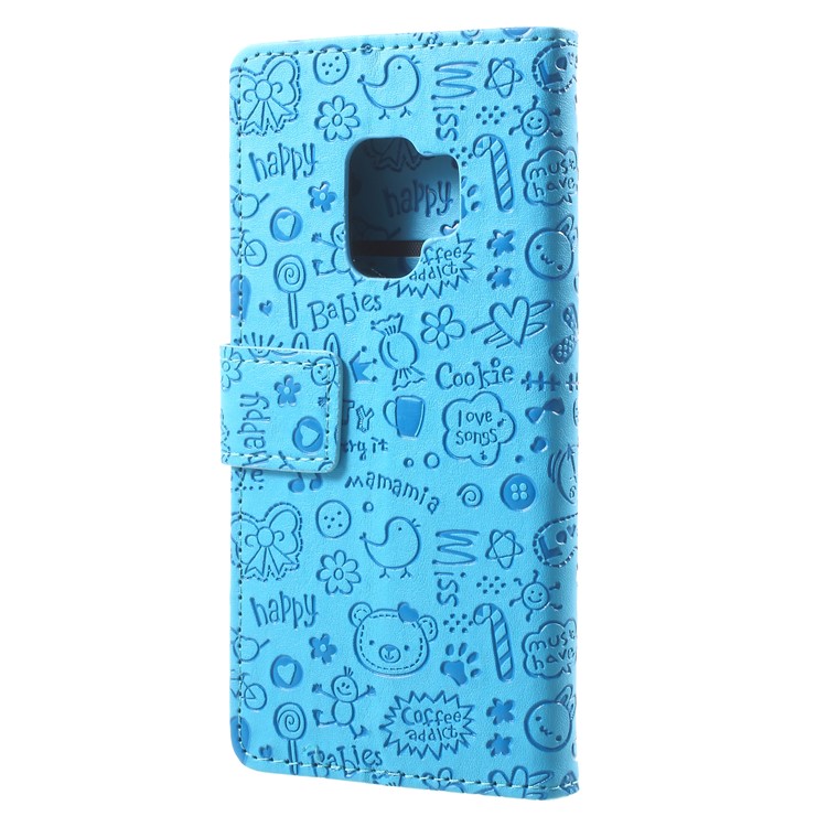 For Samsung Galaxy S9 G960 Cartoon Graffiti Pattern PU Leather Wallet Stand Phone Casing Cover - Blue-2