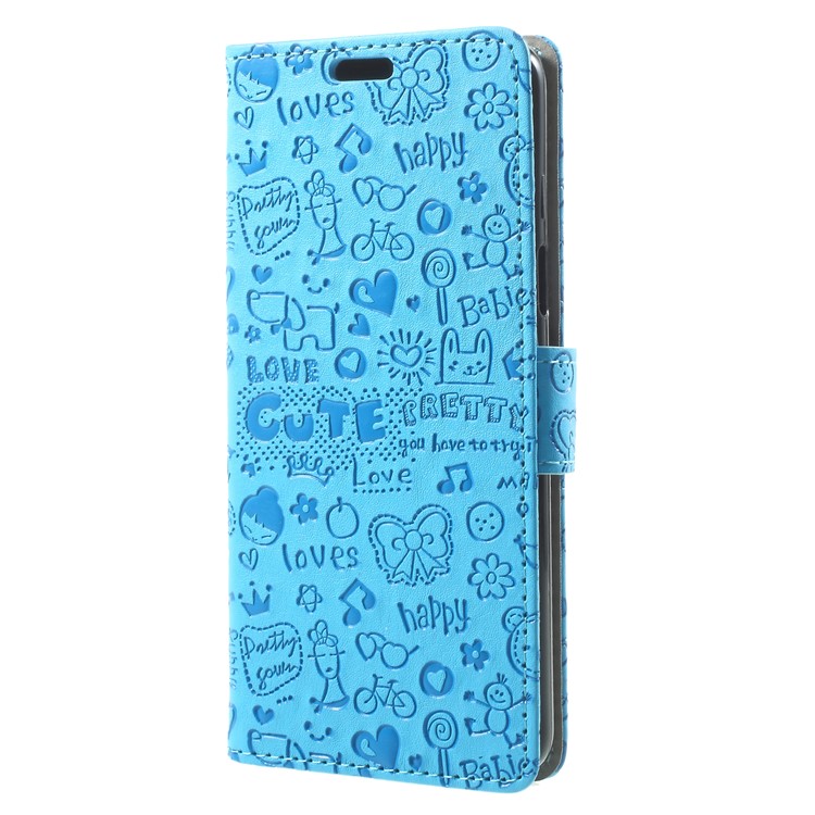For Samsung Galaxy S9 G960 Cartoon Graffiti Pattern PU Leather Wallet Stand Phone Casing Cover - Blue-3