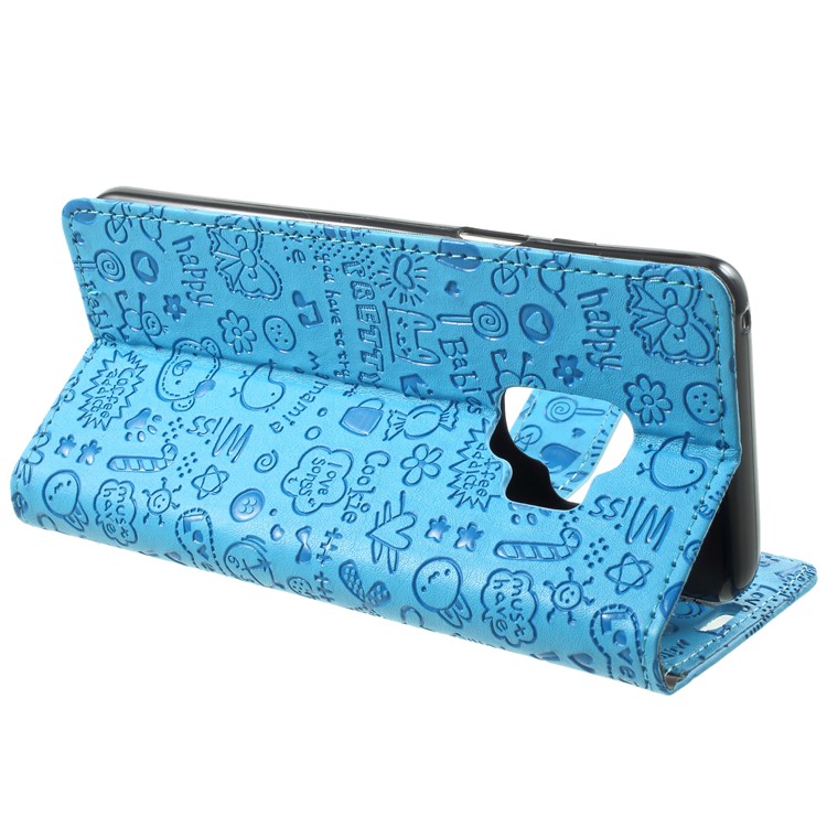 For Samsung Galaxy S9 G960 Cartoon Graffiti Pattern PU Leather Wallet Stand Phone Casing Cover - Blue-4