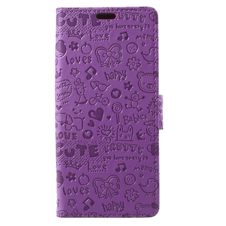 For Samsung Galaxy S9 Cartoon Graffiti Pattern PU Leather Wallet Stand Phone Accessory Cover - Purple-1