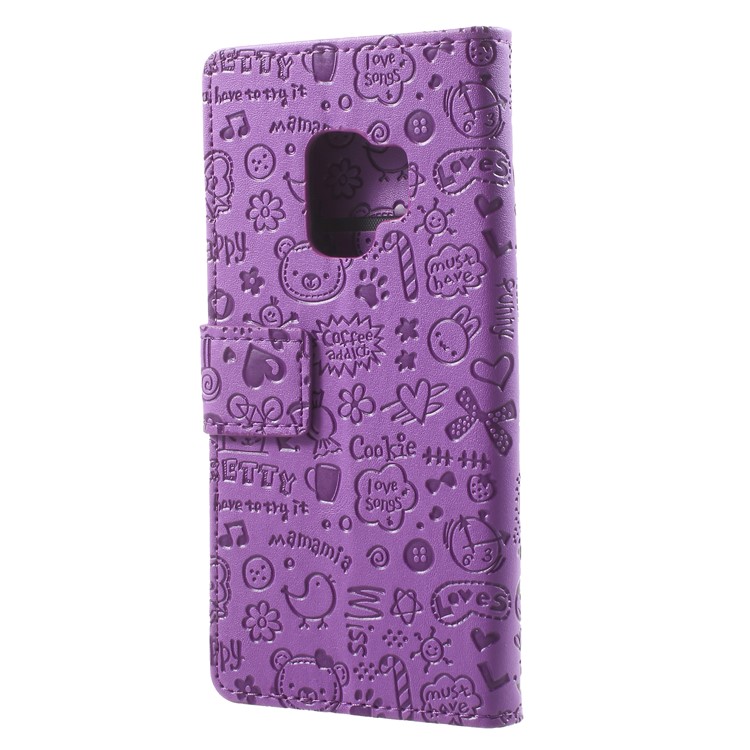 For Samsung Galaxy S9 Cartoon Graffiti Pattern PU Leather Wallet Stand Phone Accessory Cover - Purple-2