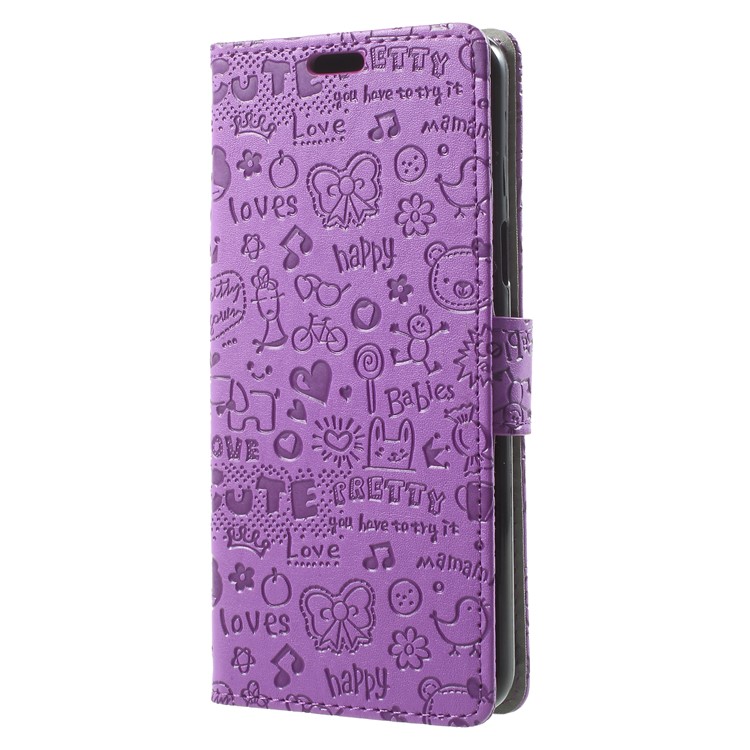 For Samsung Galaxy S9 Cartoon Graffiti Pattern PU Leather Wallet Stand Phone Accessory Cover - Purple-3
