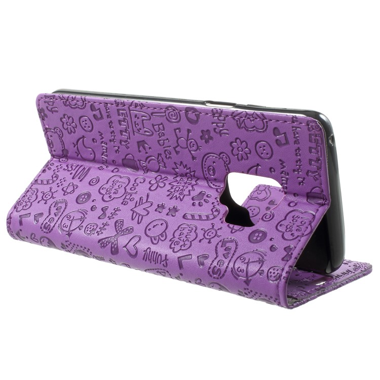 For Samsung Galaxy S9 Cartoon Graffiti Pattern PU Leather Wallet Stand Phone Accessory Cover - Purple-4