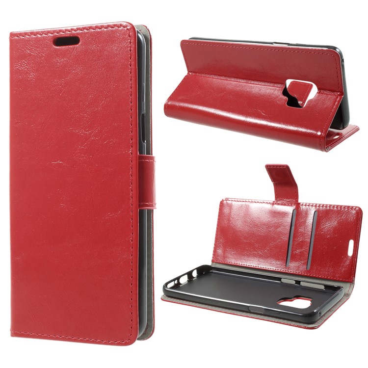 Crazy Horse Magnetic Stand Wallet Leather Mobile Phone Case for Samsung Galaxy S9 G960 - Red-1