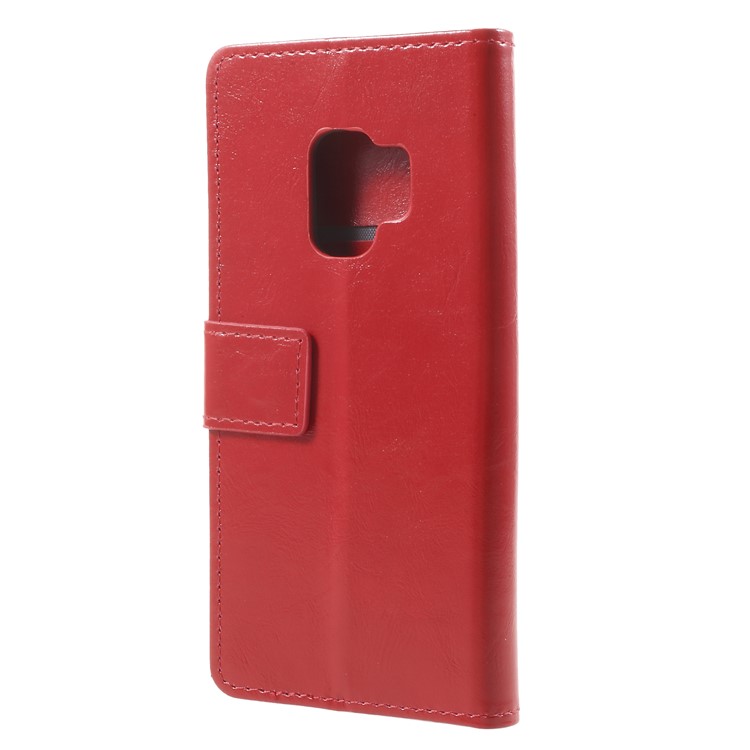 Crazy Horse Magnetic Stand Wallet Leather Mobile Phone Case for Samsung Galaxy S9 G960 - Red-2