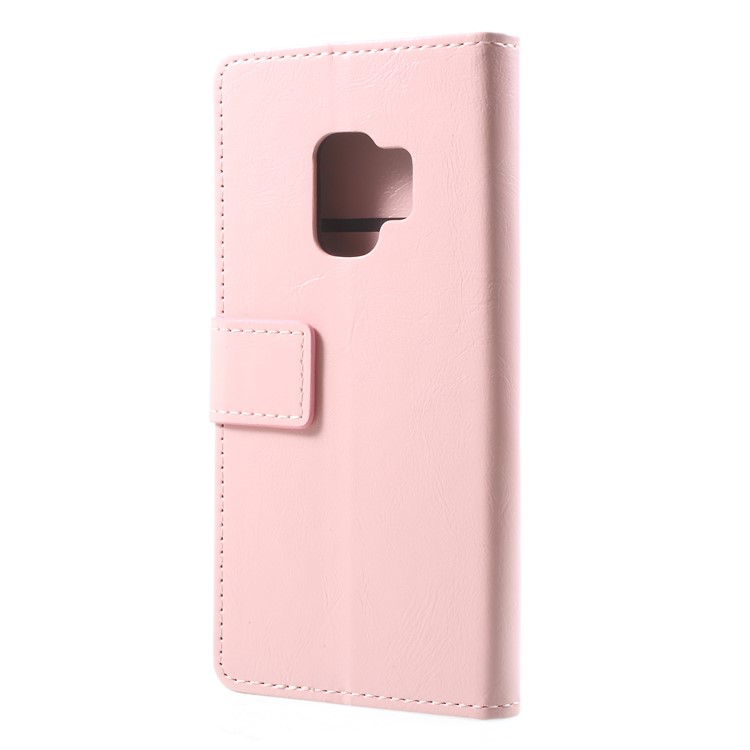 Crazy Horse Magnetic Stand Wallet Leather Mobile Phone Casing for Samsung Galaxy S9 - Pink-3