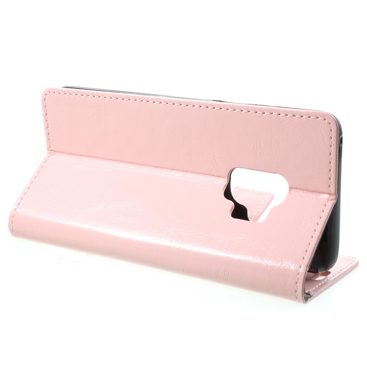 Crazy Horse Magnetic Stand Wallet Leather Mobile Phone Casing for Samsung Galaxy S9 - Pink-4