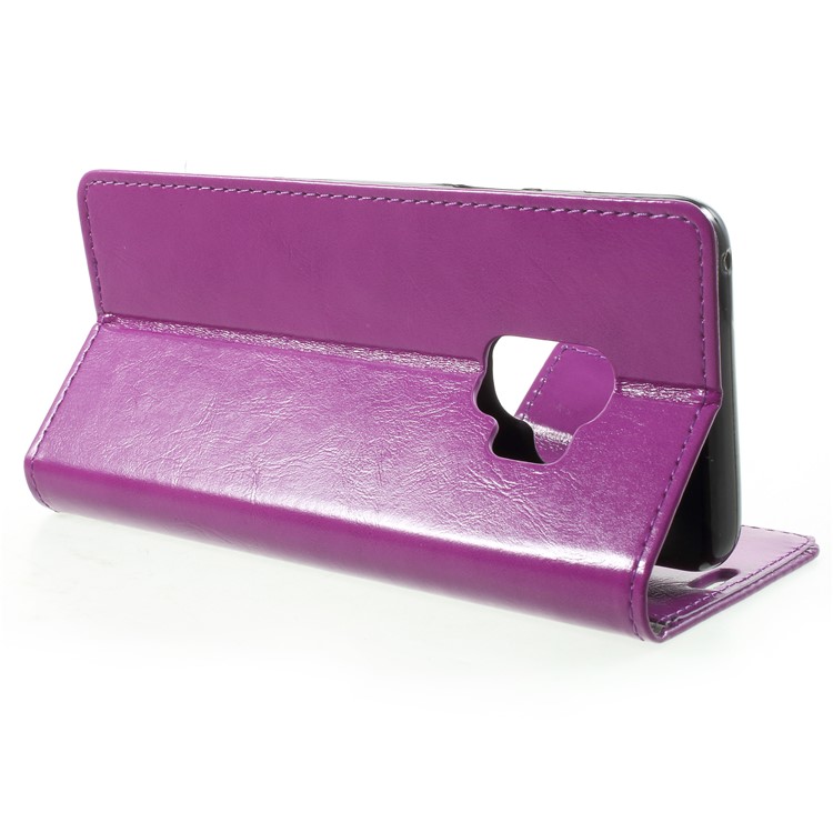 Crazy Horse Magnetic Stand Wallet Leather Cell Phone Cover for Samsung Galaxy S9 - Purple-4