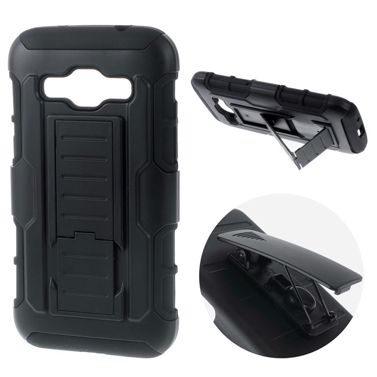 Belt Clip Kickstand PC Silicone Hybrid Case for Samsung Galaxy Core Prime SM-G360 - Black-1