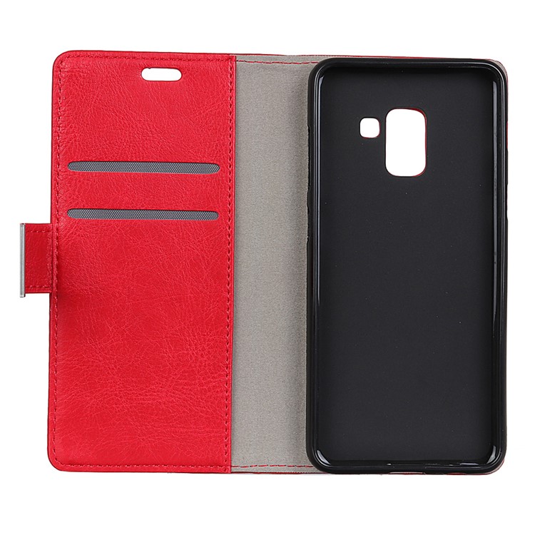 Metal Magnetic Clasp Crazy Horse Texture Leather Wallet Cover for Samsung Galaxy A8 (2018) - Red-2