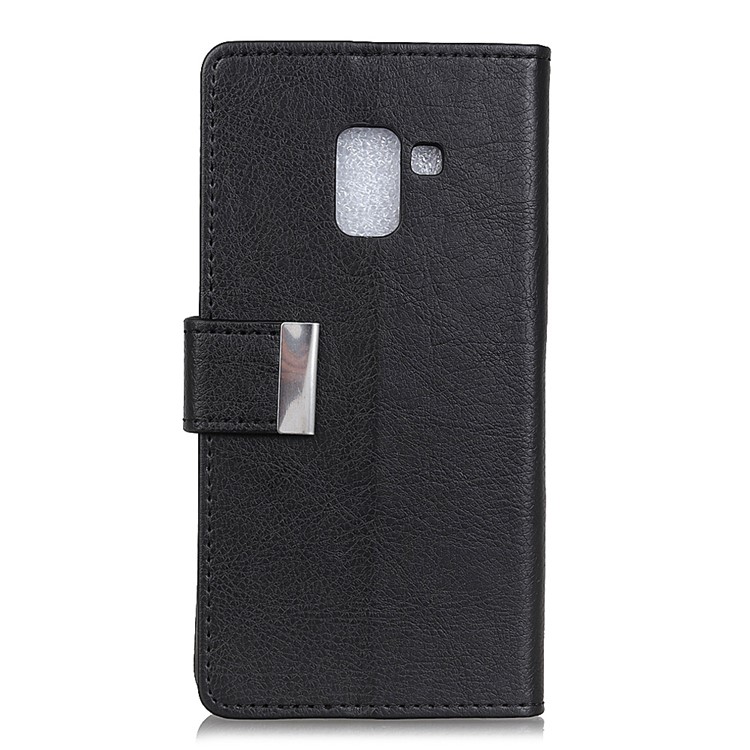 Metal Magnetic Clasp Crazy Horse Texture Leather Wallet Case for Samsung Galaxy A8+ (2018) - Black-1