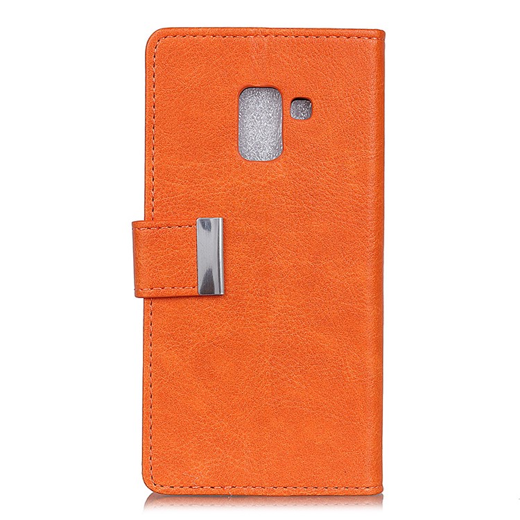 Metal Magnetic Clasp Crazy Horse Texture Leather Stand Flip Case for Samsung Galaxy A8+ (2018) - Orange-1