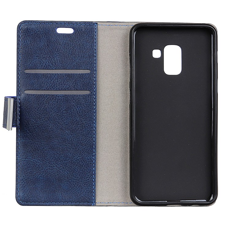 Metal Magnetic Clasp Crazy Horse Texture Leather Wallet Phone Casing for Samsung Galaxy A8+ (2018) - Blue-2