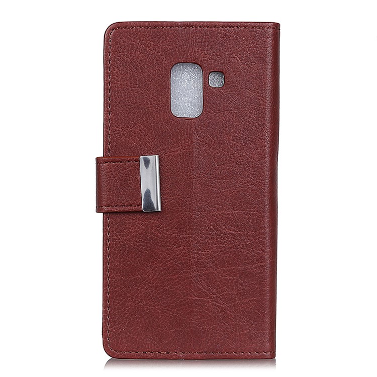 Metal Magnetic Clasp Crazy Horse Texture Leather Stand Mobile Shell for Samsung Galaxy A8 Plus (2018) - Coffee-1