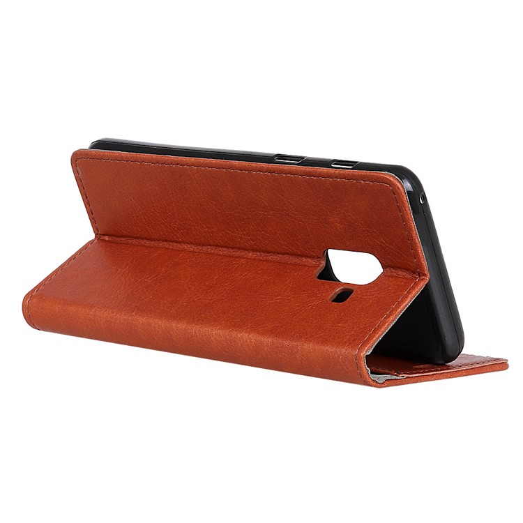 Crazy Horse Texture Leather Metal Magnetic Clasp Cell Phone Case for Samsung Galaxy A8 Plus (2018) - Brown-3