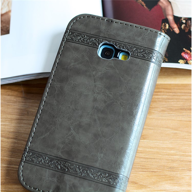 Imprint Diagonal Heart Flower Leather Wallet Case for Samsung Galaxy A3 (2017) - Grey-2