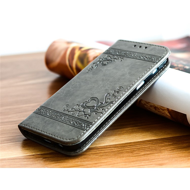 Imprint Diagonal Heart Flower Leather Wallet Case for Samsung Galaxy A3 (2017) - Grey-4